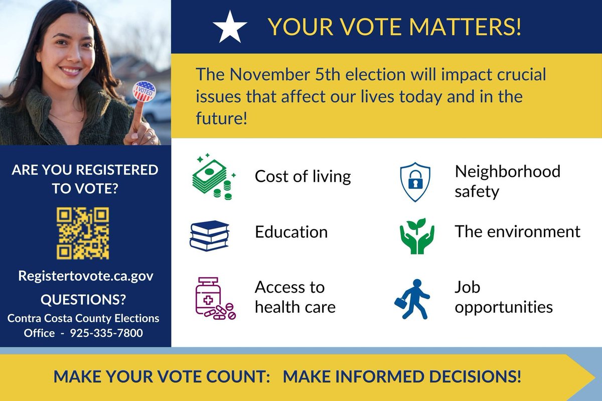 First5CoCo's tweet photo. Every vote counts. Make sure you’re registered and know your polling place.
Register to vote here: https://t.co/M1ibjDEp0g
#VoteInformed #Election2024 https://t.co/qNGj8wOvJH