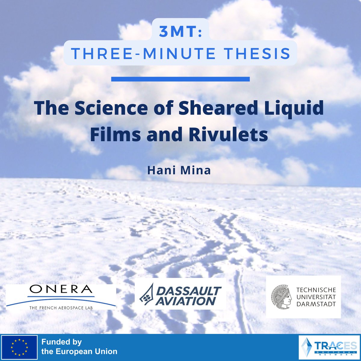 TRACES_DNJD's tweet photo. What are rivulets? 🌊❄️
➡️Watch the latest #TRACES_DNJD #3MT
📺: https://t.co/9rsQqbEINY
🧑‍🔬Hani Mina, PhD student at @onera_en, @TUDarmstadt &amp; @Dassault_OnAir, answers you and explains how they can change wing aerodynamics!
#Science4all #MSCA https://t.co/tjYXT6Lrhk
