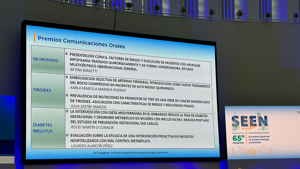 Enhorabuena a todos los premiados de las comunicaciones orales👏👏👏🏅🏅🏅 #EmbajadorSEEN #SEEN2024