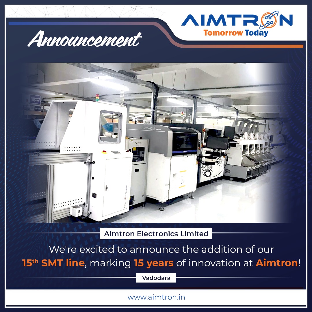 aimtronindia's tweet photo. We are thrilled to announce the launch of our new #15 #SMTline at our #Vadodara facility! This state-of-the-art addition is set to enhance our production capabilities, ensuring higher efficiency and top-quality products for our valued customers. #SMTnewline #EMSFacility #PCBA https://t.co/OeQAckyaHk