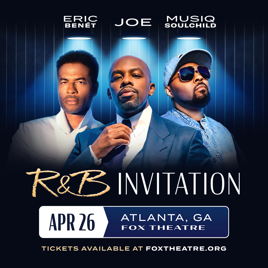 TheFoxTheatre's tweet image. It's time to show up and show out, Atlanta! The R&amp;amp;B Invitation featuring Joe, Musiq Soulchild, and Eric Benét arrives #atthefox on April 26, 2025! Tickets are available now at the link in bio. #rnbinvitation #ericbenet #musiqsoulchild #joe #atthefox