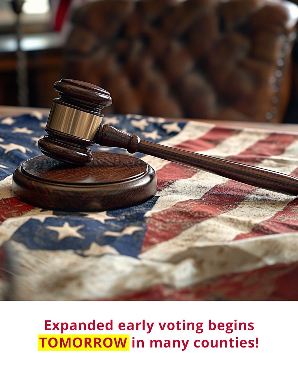 Expanded Early Voting Begins Tomorrow!

Saturday, Oct. 19 - Saturday, Nov. 2, 2024

Please check with your county clerk on polling locations.