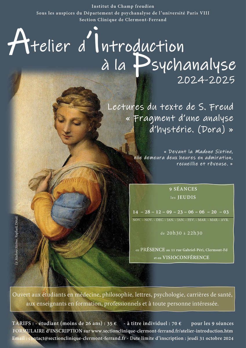 michher's tweet photo. Atelier d'introduction à la psychanalyse : https://t.co/4BkBq3OsHg

La sexualité est la clef du problème des psychonévroses, ainsi que des névroses en général. Qui le dédaignera ne sera jamais en état de résoudre ce problème" p. 86 PUF https://t.co/dQyRFCtYgH
