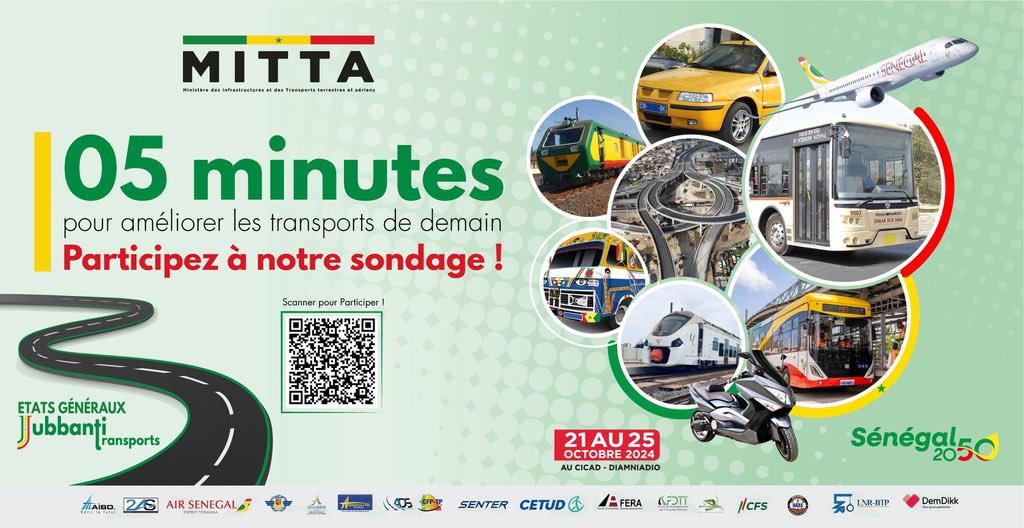 elmaalignjaay's tweet photo. Votre avis compte ! Participez au sondage initié par le Ministère des Infrastructures et des Transports terrestres et aériens (MITTA) pour partager vos expériences et suggestions. 
En seulement cinq 05 minutes, vous contribuerez à l'amélioration de nos infrastructures et services. 
Ensemble, construisons un système de transport plus efficace et adapté à vos besoins.
Lien : https://t.co/E7yFKqelKN