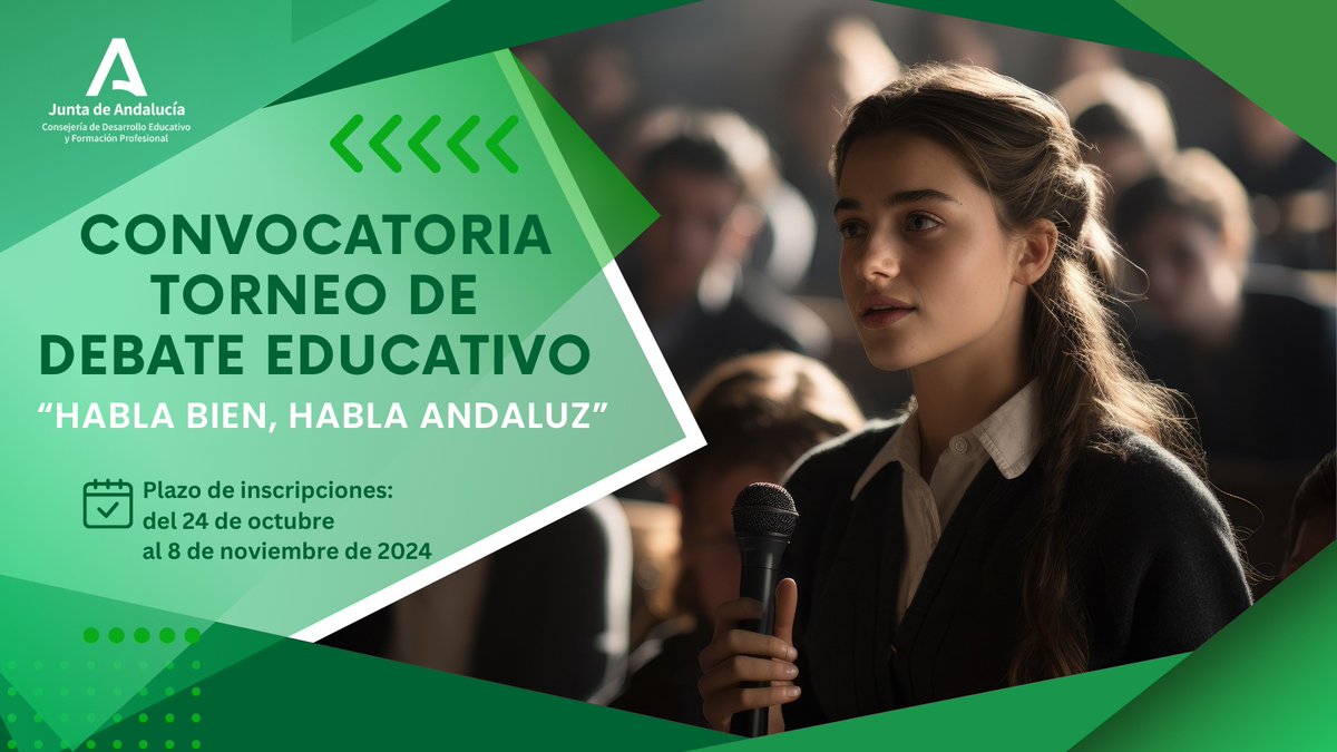 DG_IFP's tweet photo. ✨🔎Publicada la Resolución de la Dirección General de Innovación y Formación del Profesorado por la que se convoca el Torneo de Debate Educativo de Andalucía "Habla bien, habla andaluz" para el curso 2024/2025

Consulta la convocatoria aquí 👇

https://t.co/szaC4nA6E5

@EducaAnd https://t.co/OjcRkG2F4O
