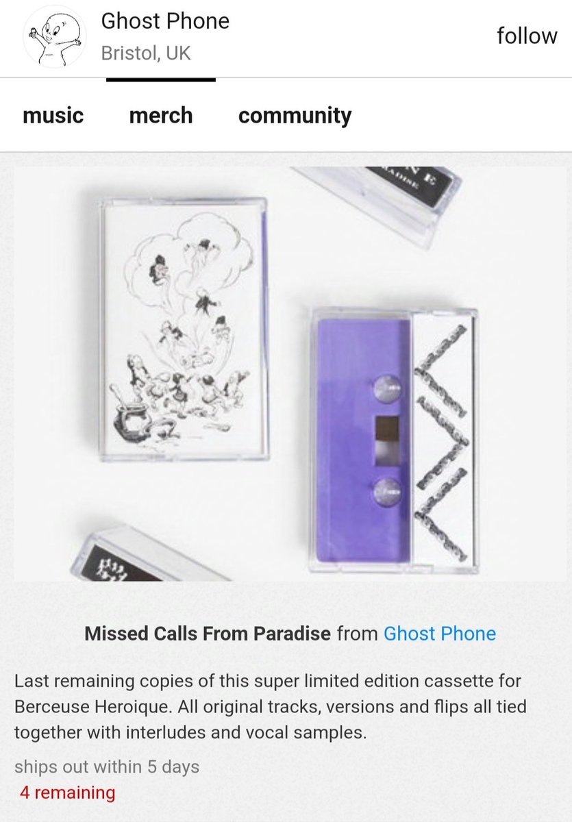 This sold out super quickly, so thought I would pop the last few copies on bandcamp. Grab one here if you like.

ghostphone1.bandcamp.com/merch/missed-c…