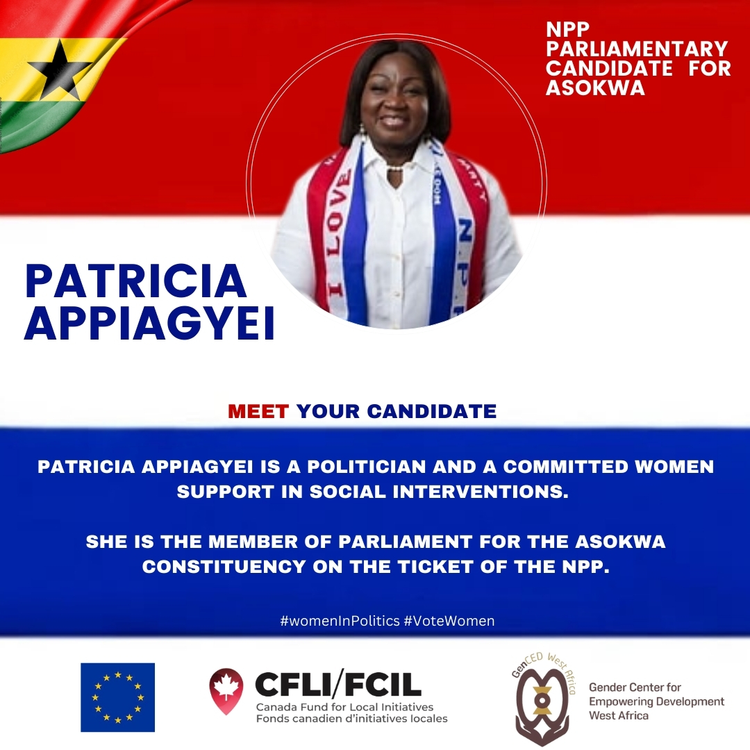 TheGenDialogue's tweet photo. #Meetyourwomeninpolitics PATRICIA APPIAGYEI the @NPP_GH Parliamentary Candidate for Asokwa Constituency. #womeninpolitics #VoteWomen #CFLIinGH #HervoiceMatters #ElectionDay #asokwa https://t.co/m6Ab8MQLjt