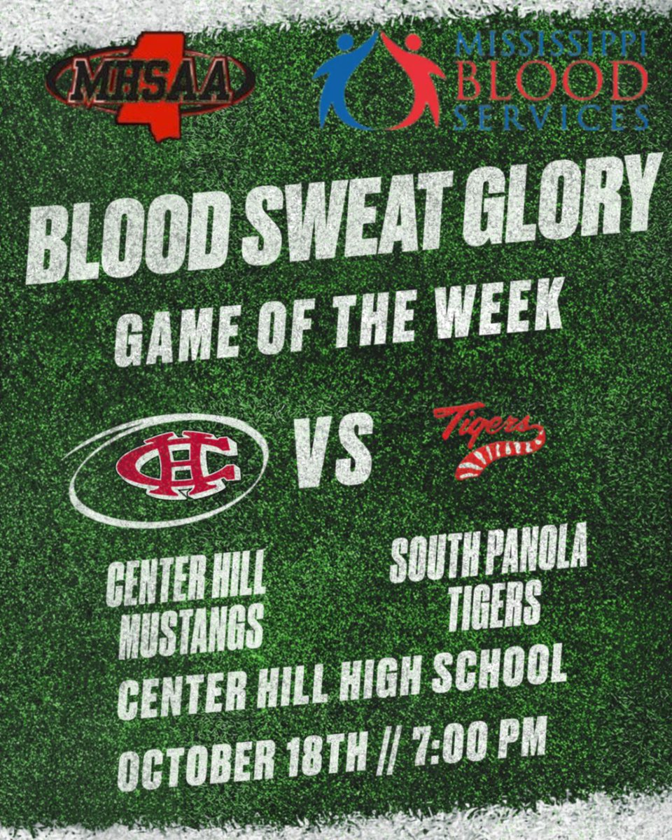 Come out tonight for the <a href="/misshsaa/">MISSHSAA</a> and <a href="/mbs_blood/">MississippiBloodServices</a> BLOOD.SWEAT.GLORY Game of the Week!!!! #KirkRd