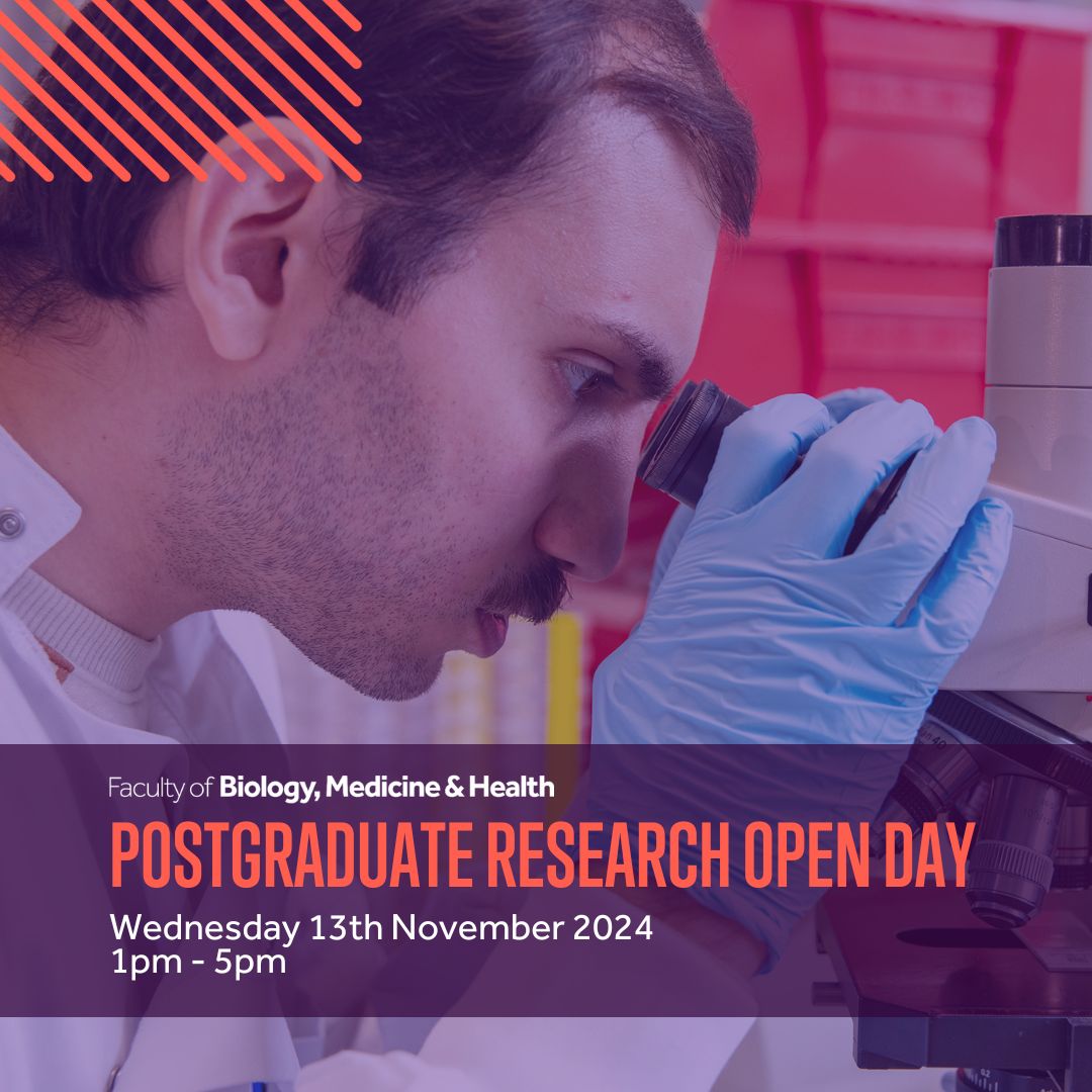 UoM Biology, Medicine and Health (@fbmh_uom) on Twitter photo Tackle real world challenges in health and science, make a difference and discover your future at <a href="/OfficialUoM/">The University of Manchester</a> .
Join us for our Postgraduate Research Open Day on Wednesday 13th November, 1-5pm.
Register now: bmh.manchester.ac.uk/study/research… Tackle real world challenges in health and science, make a difference and discover your future at <a href="/OfficialUoM/">The University of Manchester</a> .
Join us for our Postgraduate Research Open Day on Wednesday 13th November, 1-5pm.
Register now: bmh.manchester.ac.uk/study/research…
