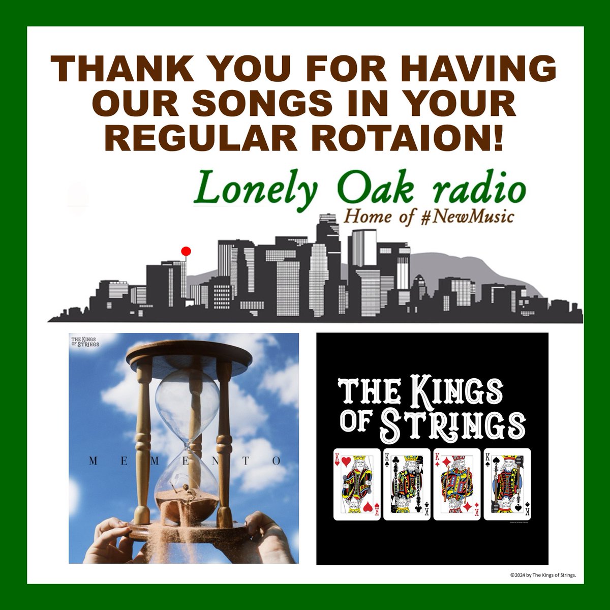 THANK YOU <a href="/LonelyOakRadio/">Lonely Oak radio</a> in for keeping our songs in your regular rotation. Songs from our recent album Memento &amp; our self-titled debut album The Kings of Strings.
Download their app and listen to some great ROCK music from independent labels and artists.
lonelyoakradio.com
