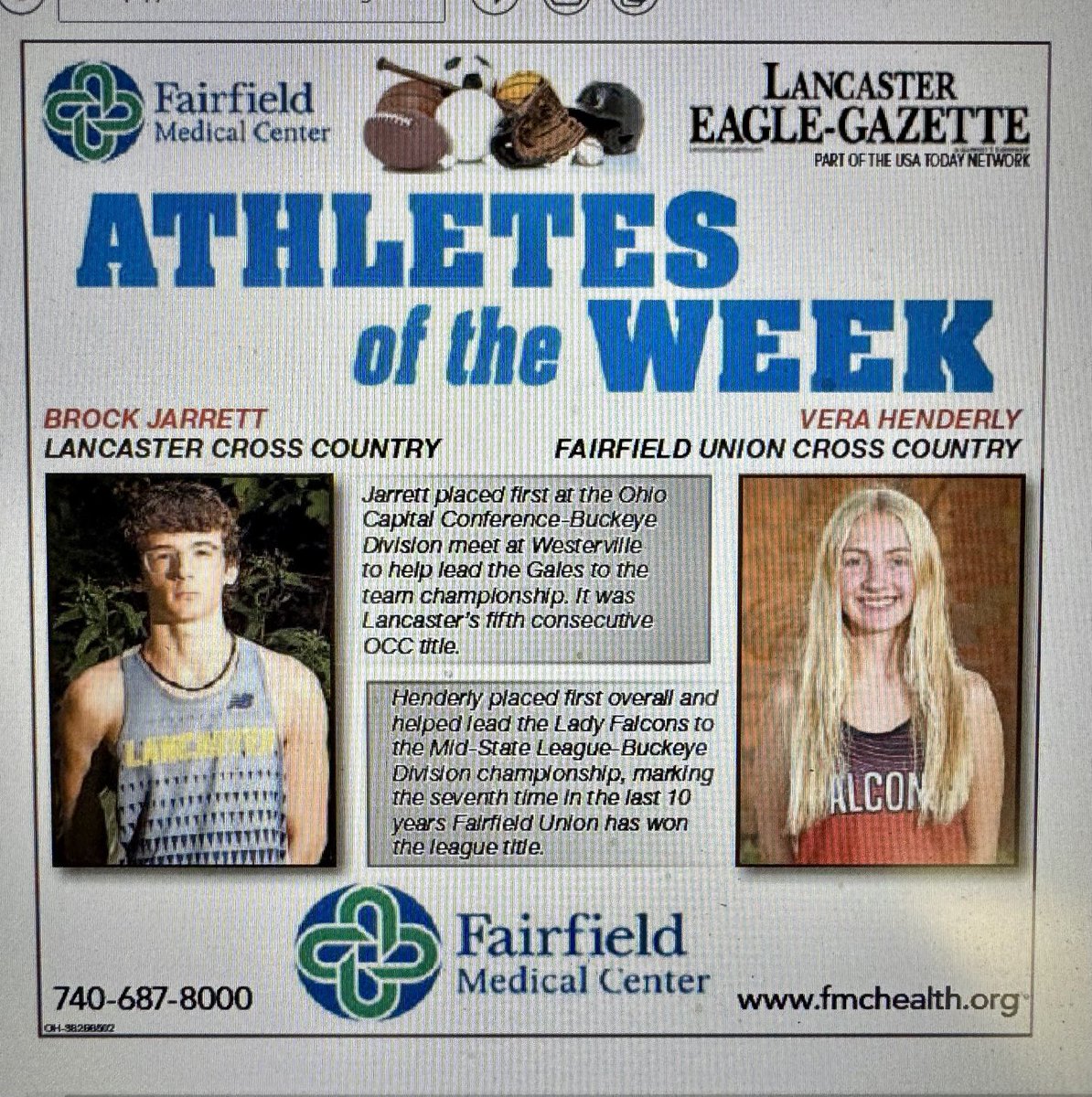 Thomas Wilson (@twil2323) on Twitter photo Eagle-Gazette Athletes of the Week: Lancaster’s Brock Jarrett and Fairfield Union’s Vera Henderly. <a href="/GalesDistance/">Gales Distance</a> <a href="/lancastergales/">LancasterGales</a> <a href="/bringingxcback3/">FUHS Cross Country</a> Eagle-Gazette Athletes of the Week: Lancaster’s Brock Jarrett and Fairfield Union’s Vera Henderly. <a href="/GalesDistance/">Gales Distance</a> <a href="/lancastergales/">LancasterGales</a> <a href="/bringingxcback3/">FUHS Cross Country</a>