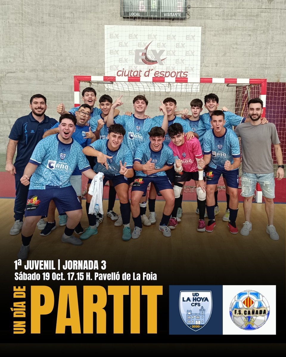 𝙐𝙉 𝘿𝙄𝘼 𝘿𝙀 𝙋𝘼𝙍𝙏𝙄𝙏 𝙅𝙐𝙑𝙀𝙉𝙄𝙇 𝘼

𝑼𝑫 𝑳𝑨 𝑯𝑶𝒀𝑨 𝑪𝑭𝑺 🆚 CFS Cañada

📆 Sábado 19.10.24
⌚ 17:15 H.
🏟️ Pavelló de La Foia

◾𝚂𝚘𝚖 𝙻𝚊 𝙵𝚘𝚒𝚊, s𝚘𝚖 𝚄𝚗𝚒ó.
