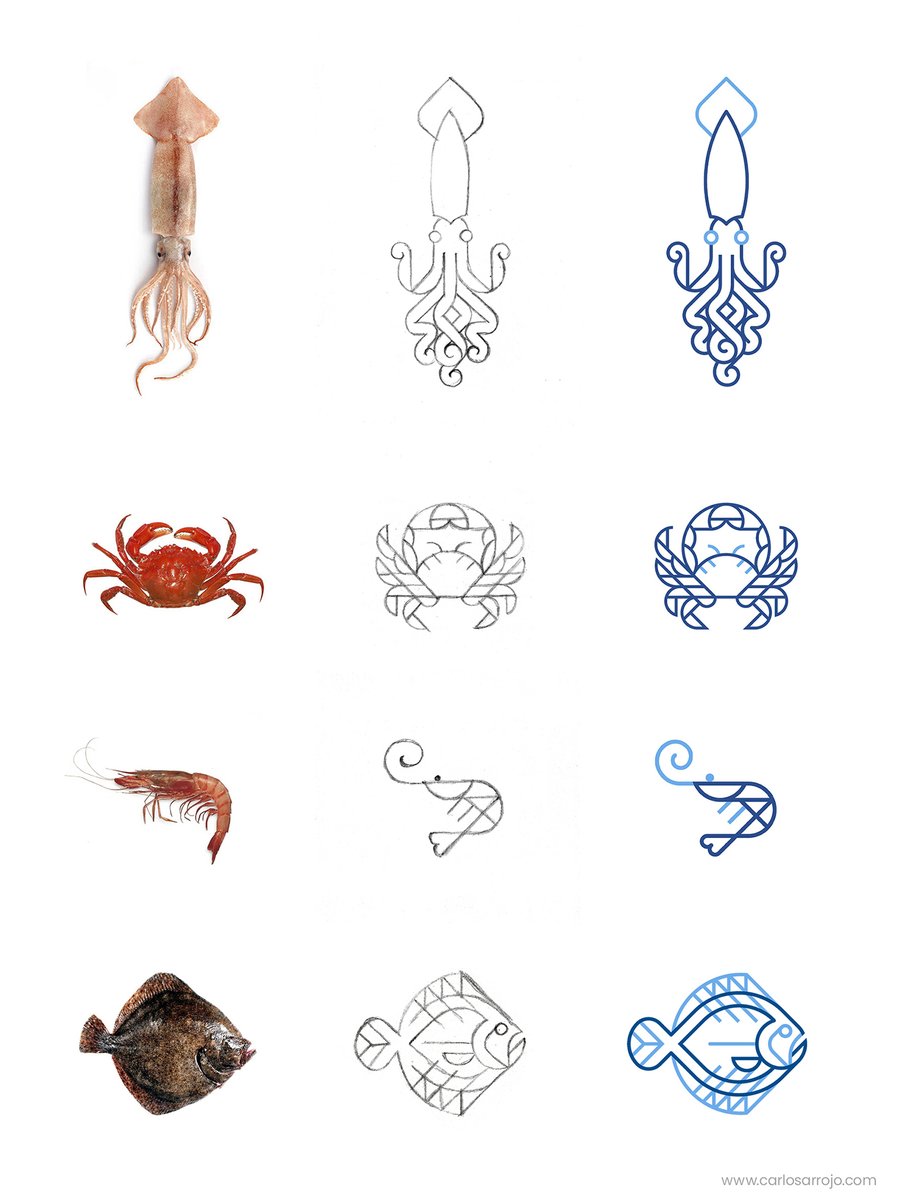 🦑🦀🦐🐟 Geometric synthesis process, designs for <a href="/Aldi_es/">ALDI España</a> (2021).   

Full project: behance.net/gallery/133067…

#illustration #draw #sketch #design #lineart #art #icon #vector #geometry