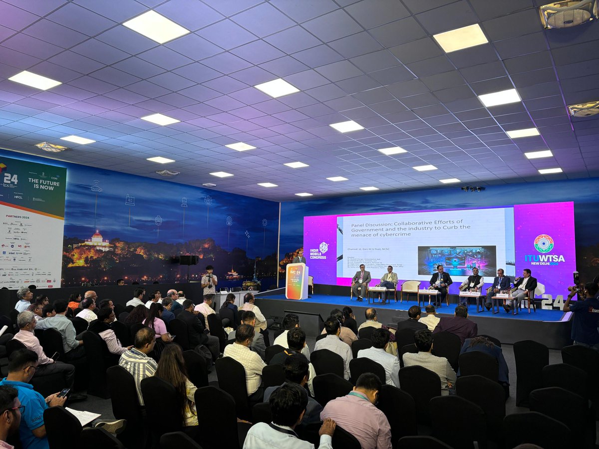 DoT_India's tweet image. @DoT_India led panel discussion on efforts of the Government and the Industry to curb the menace of cybercrime. 
#ITUWTSA #IMC2024