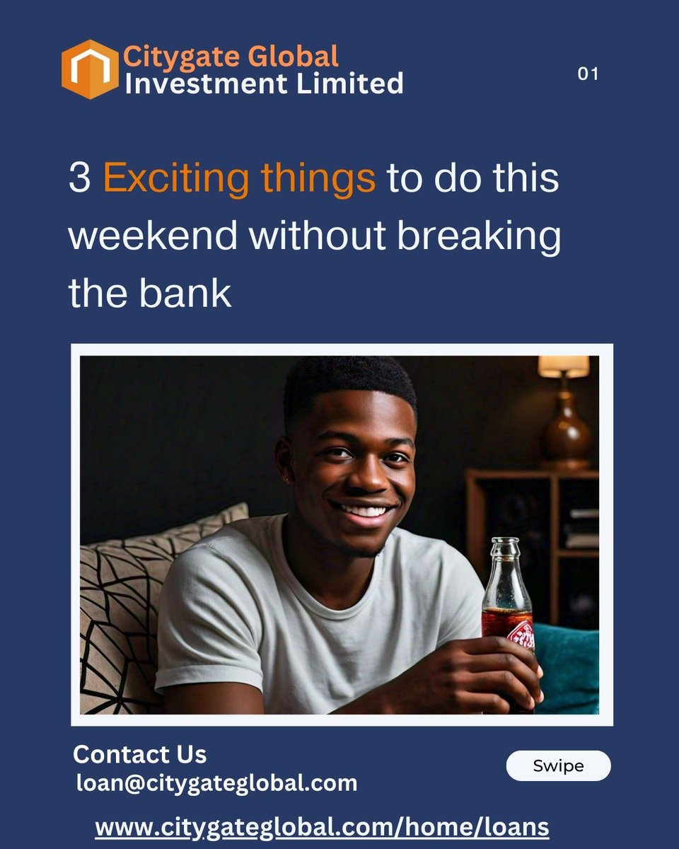 CityGateGlobal's tweet photo. Weekend vibes don’t have to break the bank! 
Try a movie night at home, chat with friends,
or explore your favorite novel. 
Let the fun roll without the splurge! 
To apply for a loan, click the link below
https://t.co/6HVIVxtrp4
#WeekendVibes #BudgetFun #FunFriday #TGIF #weekend https://t.co/0UcGt4s6kW