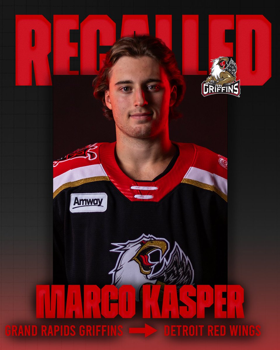 griffinshockey's tweet photo. UPDATE: The Red Wings on Friday recalled center Marco Kasper from the Griffins under emergency conditions #GoGRG 

DETAILS >> https://t.co/1C6ozWJhut https://t.co/ZfvDFO0v7p