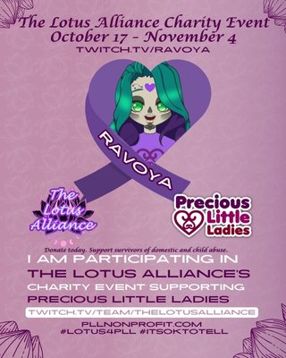 LotusAlliance8's tweet photo. The wholesome @Ravoya_ttv is our next stop on this amazing raid train, bringing up the sun in the US! Make sure to go say hello while our domestic violence charity continues! Link in comments! #Lotus4PLL #ItsOkToTell https://t.co/3hvRgmEMPv