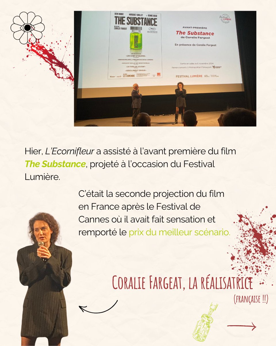 Bristlecondugg's tweet photo. Thread :🩸The Substance, un bol de sang frais 🩸

Après avoir fait sensation à Cannes, L'Ecornifleur est allé voir #TheSubstance en avant-première mercredi soir. 
Retrouvez la critique de @tsallembien sous ce post, avant d'aller voir le film dès le 6 novembre.

1/2 https://t.co/NXQQO9osHH