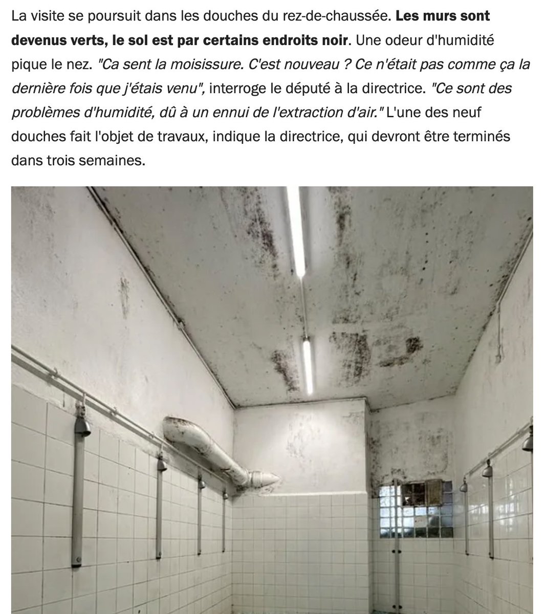 À maison d'arrêt de Nice, 600 hommes s'entassent pour seulement 320 places opérationnelles. 

« 3 voire 4 détenus vivent dans une cellule de 9 mètres carrés. Un point d'eau, des WC en très mauvais état et une odeur nauséabonde règnent. » @francebleuazur <a href="/emmadehoey/">Emma Dehoey</a>