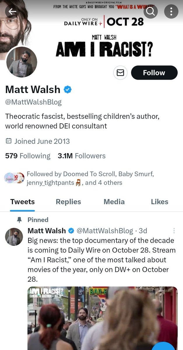 BigTechAlarms's tweet image. 🆕 @MattWalshBlog is now following @alpha_bussy
