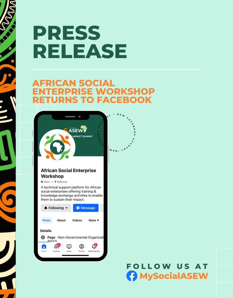 SocialAsew's tweet photo. 🚨 We’re back on Facebook! 🚨
After unforeseen technical issues, the African Social Enterprise Workshop (ASEW) has returned! 🙌🏾
Read our official press release for all the details: https://t.co/TToKDtMTfW
#ASEW #SocialEnterprise #Africa #Facebook #Community https://t.co/YgeOPGopw3
