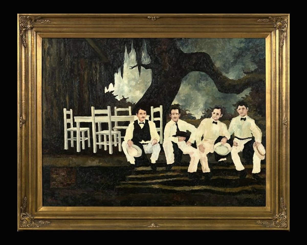 George_Rodrigue's tweet photo. Explore the painting, Before the Bourre' Game, a notable work by George Rodrigue created in 1975. This oil on canvas measures 30 x 40 inches and is our Catalogue Raisonné highlight of the week.

The Rodrigue family is actively seeking to document all original works by George Rodrigue as they prepare for a comprehensive catalogue raisonné of his oeuvre. If you possess an original piece, they would appreciate your outreach.

For detailed information regarding the documentation process and requirements, please visit: https://t.co/IHrbHOvPkY or contact us at info@georgerodrigue.com