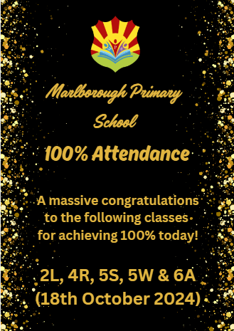 MarlboroughPrim's tweet image. Well done to the classes below for achieving 100% attendance today! #attendance #EveryDayCounts #leightrustb8