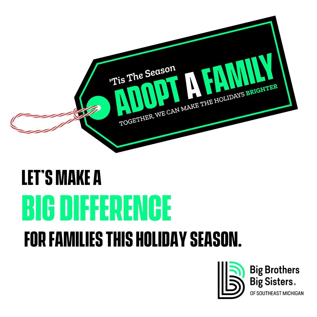 You can deliver hope and joy this holiday season! Many families in our community struggle to meet basic needs. By adopting a family, you’ll be the spark that lights up their lives. Sign up today at form.jotform.com/242635561897166 

#BBBSSM #BiggerTogether #AdoptAFamily
