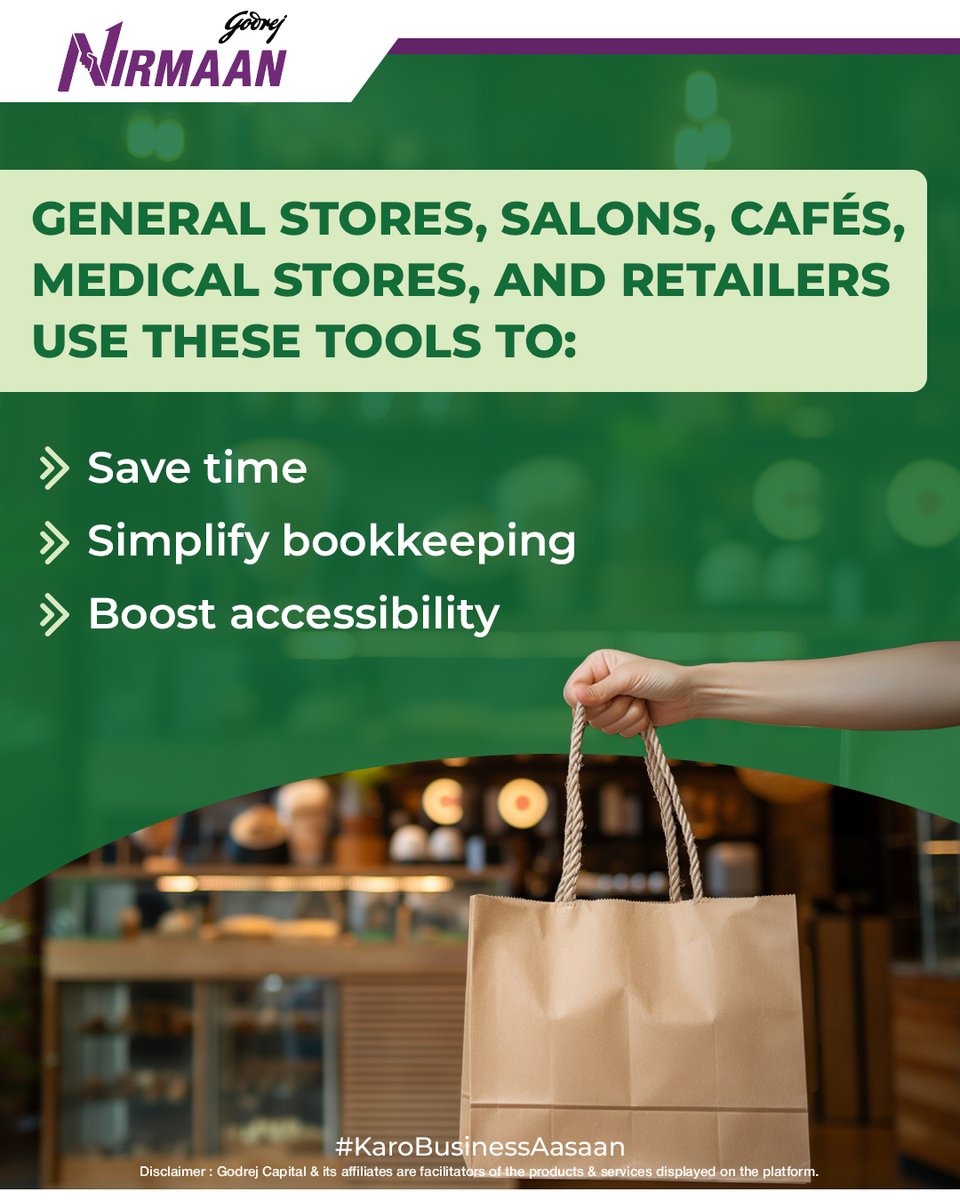Nirmaan_GC's tweet photo. Small business ki badi financial needs ka solution hai digital financial tools. ​

Banao apni saari financial activities digital aur #karobusinessaasaan

#GodrejNirmaan #Nirmaan #DigitalTools #Khatabook #Financing #Transactions https://t.co/6Sw3uvC4db