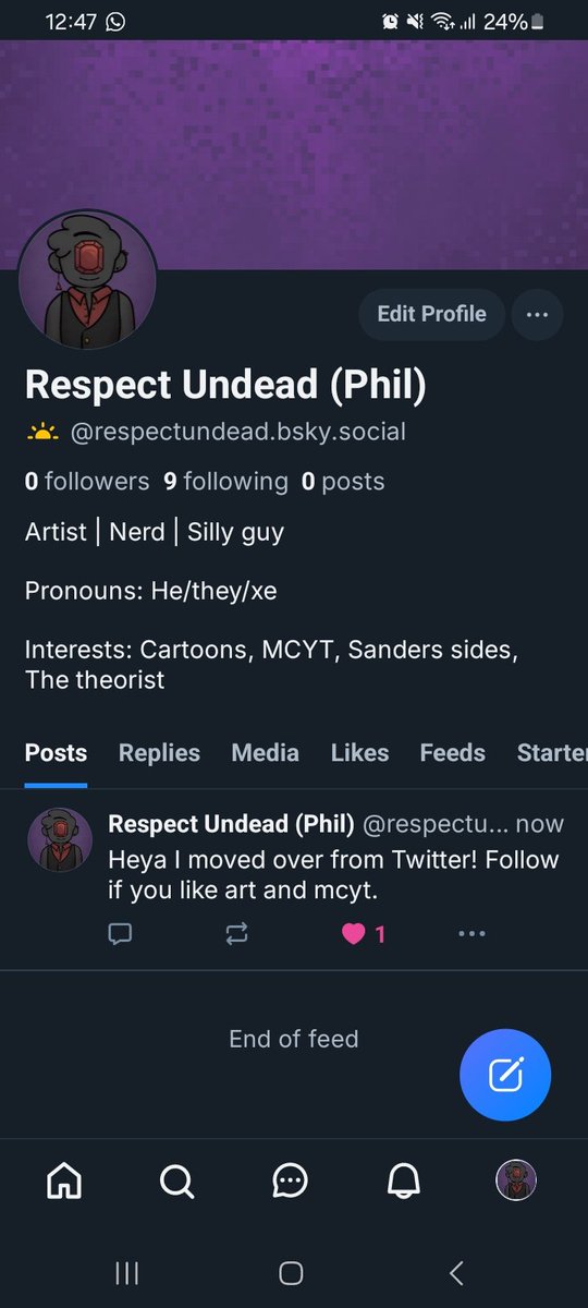 RespectUndead44's tweet photo. Hey I moved! I will henceforth be deleting this app.... in like a week as I get settled in. Anyway please follow me I need friends. (This is bluesky) https://t.co/ex8pepI0QE