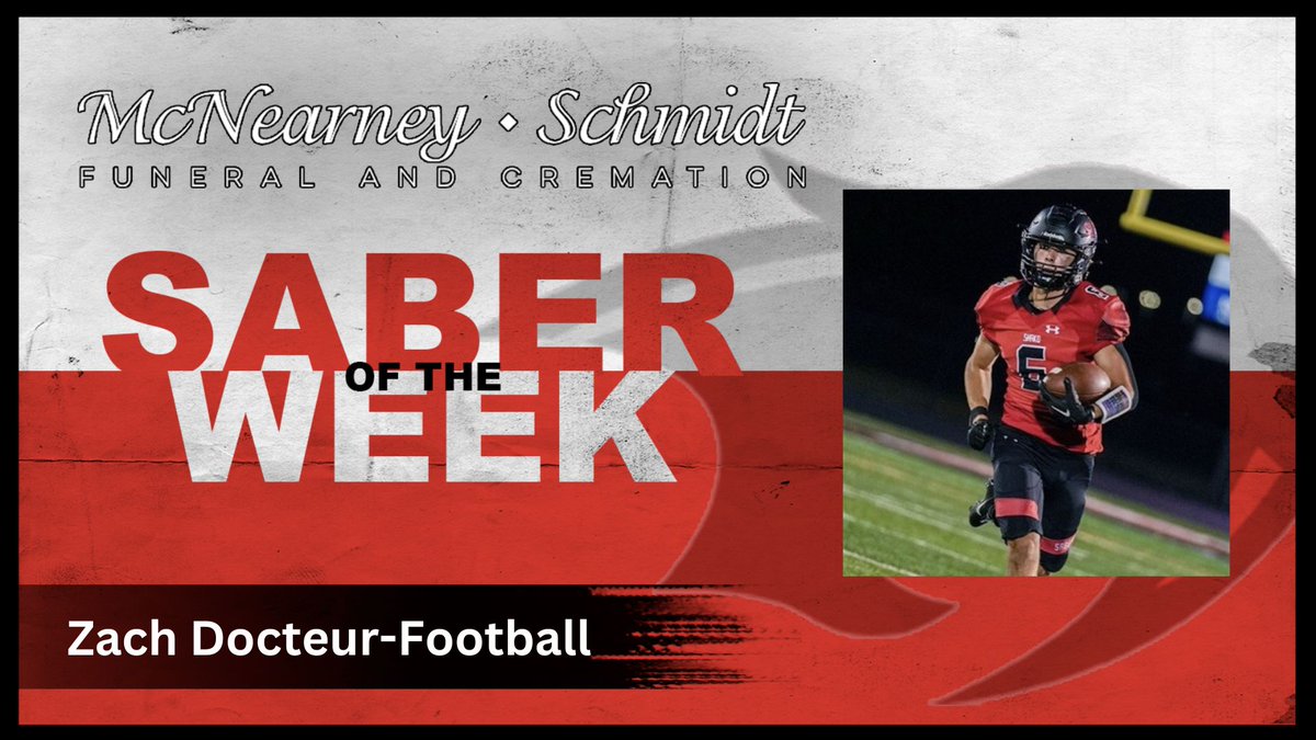 SabersLive (@saberslive) on Twitter photo This weeks McNearney Schmidt Saber of the Week is Zach Docteur from <a href="/SaberFootball16/">Shakopee Football</a>. He ran for two touchdowns in their regular season finale against Blaine. Great job Zach! <a href="/SabersAD/">Shakopee Activities</a> This weeks McNearney Schmidt Saber of the Week is Zach Docteur from <a href="/SaberFootball16/">Shakopee Football</a>. He ran for two touchdowns in their regular season finale against Blaine. Great job Zach! <a href="/SabersAD/">Shakopee Activities</a>