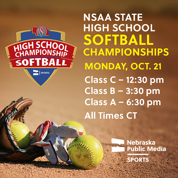 🏆 Who's taking it home? Watch the NSAA State High School Softball Championships on Monday, Oct. 21 on Nebraska Public Media 📺 
🥎 <a href="/dcwestsoftball/">DC West Falcons SB</a> vs. <a href="/BNCavsSoftball/">Bishop Neumann Softball</a> at 12:30pm CT 
🥎 <a href="/hpstigersb/">Hastings High Softball</a> vs. <a href="/BeatriceHigh/">Beatrice High School</a> at 3:30pm CT 
🥎 <a href="/MNSoftball643/">MNSoftball</a> vs. <a href="/GretnaSoftball/">Gretna Dragons Softball</a> at 6:30pm CT