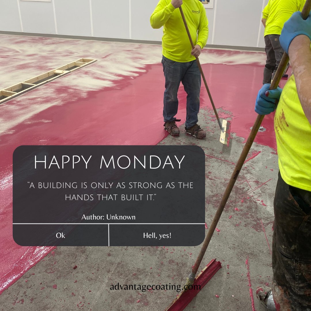 “A building is only as strong as the hands that built it.” – Unknown

#Monday #motivation #mondaymotivation #inspiration #quotes #inspirationalquotes #concretecoating #smallbusiness #minnesota #iowa #wisconsin #northdakota #southdakota #resinousflooring #commercialfloors