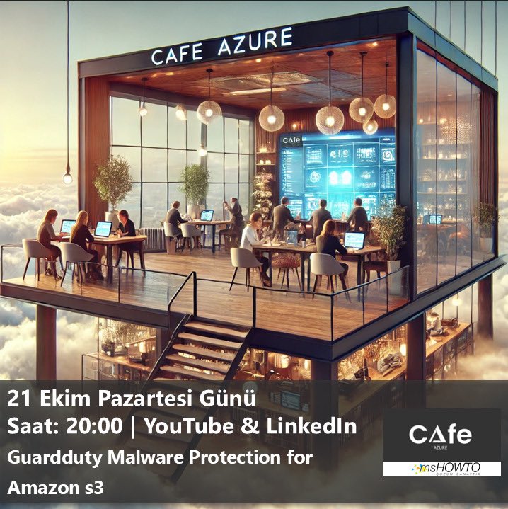 m3rtyeter's tweet photo. #CafeAzure ‘da bir ilki gerçekleştiriyoruz ve #AWS konuşuyoruz!
21 Ekim Pazartesi saat 20:00’da, @mshowto YouTube ve LinkedIn üzerinden canlı yayınlanacak bu bölümde çok değerli bir konuğumuz var: AWS Security Hero @sena_yakutt , konumuz ise #GuardDuty Malware Protection for S3. https://t.co/iYjE3jm5jk