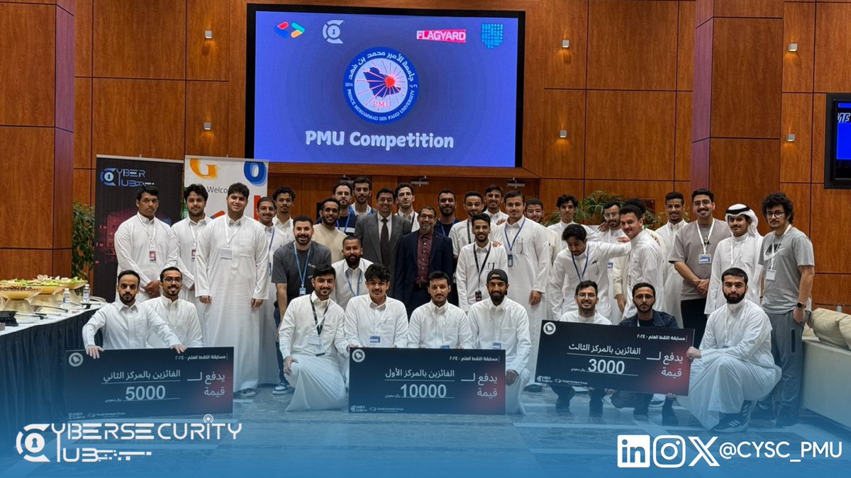csc_iau's tweet photo. نفتخر بأعضاء نادي الأمن السيبراني لتحقيقهم المركز الأول وجائزة 10,000 ﷼ في مسابقة التقاط العلم (CTF) في جامعة الأمير محمد بن فهد 👏🏻 
• عمر الخويطر
• مروان الرشيدي
• عبدالرحمن الدوله
• ريان المسعد
@CyberhubSa 
#IAU_CCSIT #CCSIT_CLUBS #CSC_IAU #جامعة_الإمام_عبدالرحمن_بن_فيصل https://t.co/djjU6WnYUw