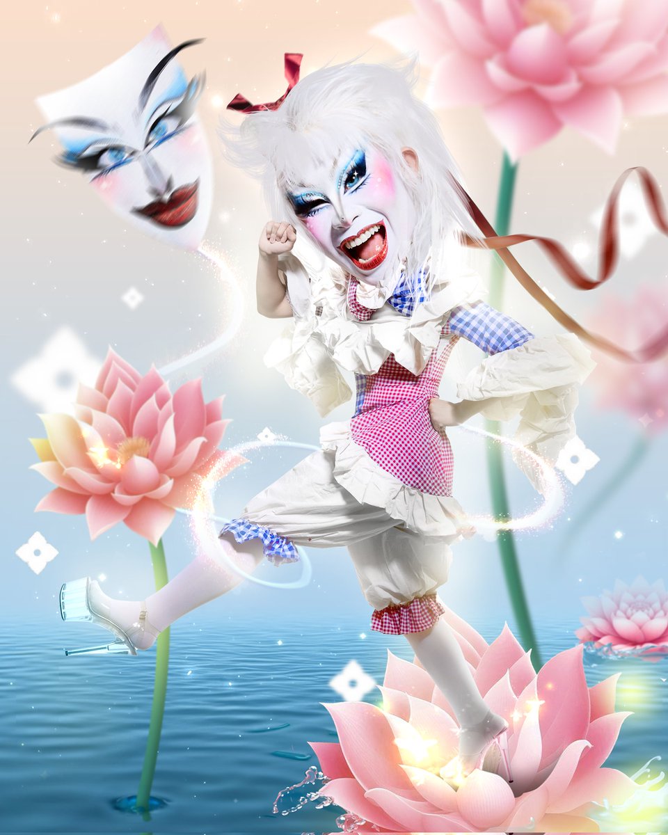 theshortgunn's tweet photo. This is my entrance look, inspired by Thailand's 'Phi Ta Khon' tradition and the Thai flag. I reimagined it with my drag style,adding cuteness and playfulness for a fun, memorable look.The doll-like silhouette and'Pha Khao Ma' patterns make it a distinctive outfit for Shortgun https://t.co/YXjDBHzAZU