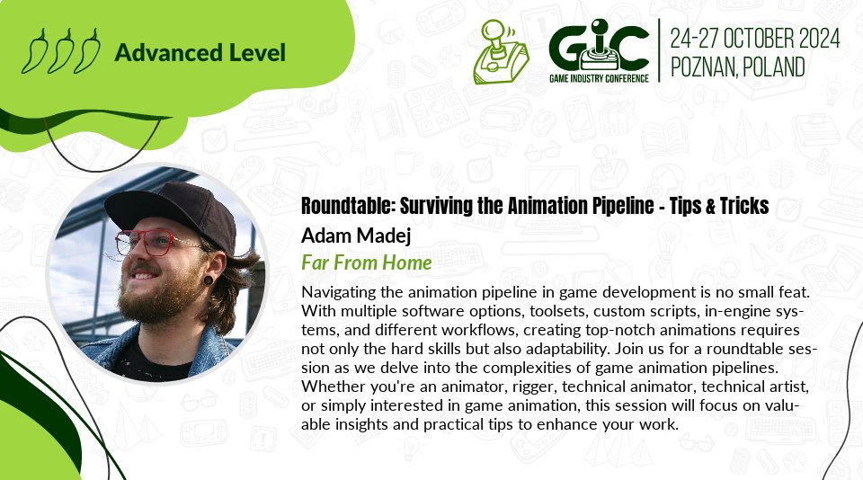 I'm happy to announce that I'll be moderating a roundtable at this year's <a href="/gdcon/">Game Industry Conference</a>: "Surviving the Animation Pipeline - Tips &amp; Tricks"! 

Join me at Roundtable 1 on Sunday, the 27th at 13:00.

I'd love to see you there and share your insights!

#GIC #PGA #gamedev #animation