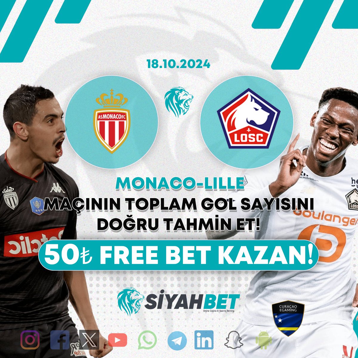 🎁 Monaco - Lille maçının toplam gol sayısını doğru tahmin et, 50₺ Freebet kazan!

👉Yapman gerekenler;

🔝Gönderiyi Retweetle,  
🐦Hesabımızı takip et, 
✏️Kullanıcı adını yoruma bırak!

↪️ Kesintisiz erişim: bit.ly/siyahbet_giris