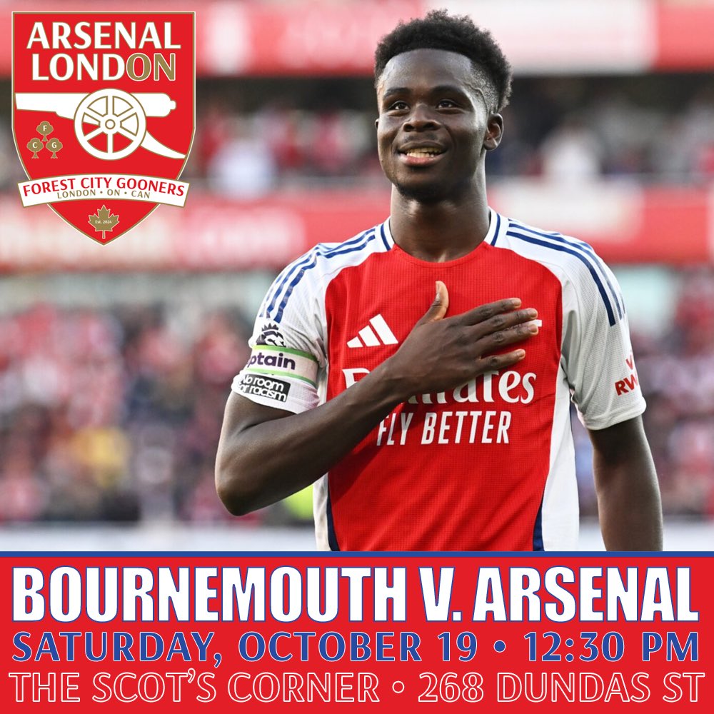 The boys are back tomorrow and that means so are we!

Come watch with us at The Scot's Corner as Arsenal travels to Bournemouth. Deets in image. 

#GreatWhiteNorthBank #ldnont #Arsenal