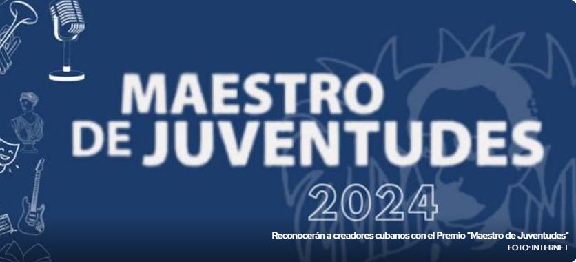 🔹Como parte de la jornada por su aniversario 38 de su creación, la AHS confirió el premio Maestro de Juventudes 2024 a ocho creadores cubanos.

La entrega de los premios está prevista este 18 de octubre, a las 03:00 de la tarde en el Memorial José Martí, 

#MAESTRODEJUVENTUDES