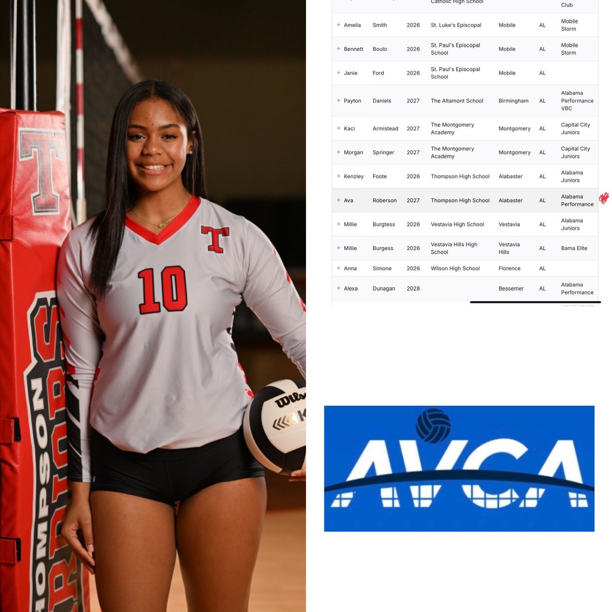 Honored &amp; blessed to be selected for the 2024 <a href="/AVCAVolleyball/">AVCA</a> Phenom Watch List. 🏐❤️

<a href="/Thompson_Vball/">Thompson Volleyball</a> #RTB #AlabamaPerformance