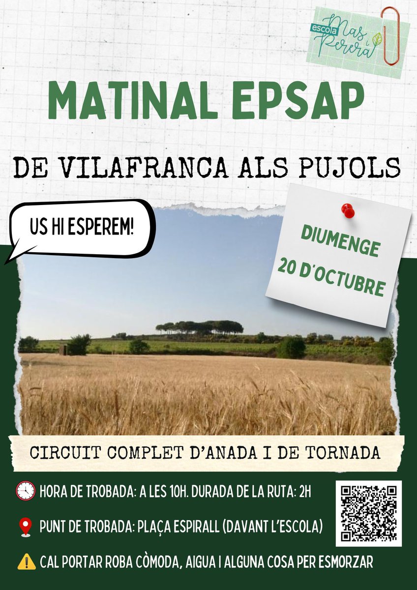 masiperera's tweet photo. 🚶🏼♀️📍Recordeu! Aquest diumenge; us esperem, a tots i totes, a la matinal EPSAP! Anirem caminant des de l’escola fins als Pujols. #EPSAP #escolasaludable #comunitateducativa https://t.co/7cPJx8Ig6X