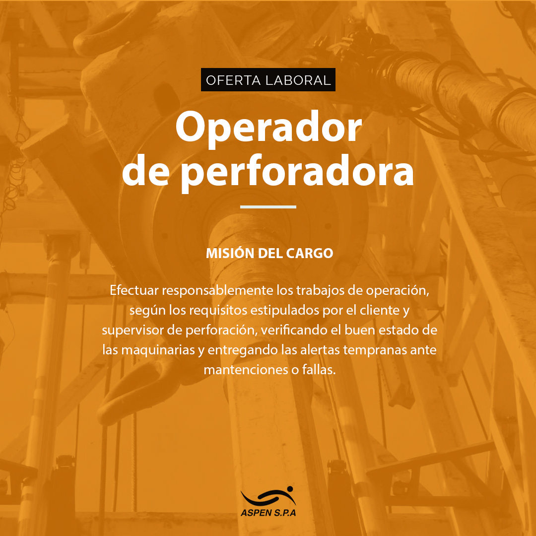 spa_aspen's tweet photo. Aspen inició un proceso de reclutamiento respecto a la siguiente función: Operador de perforadora.

📲 Postula aquí: https://t.co/9qkry9uESw

#Chile | #Minería | #AspenSpa | #Empleo | #HayPega | #TrabajoChile | #Antofagasta | #OperadorPerforadora | #Perforadora https://t.co/2ZIQ2ZlR0c