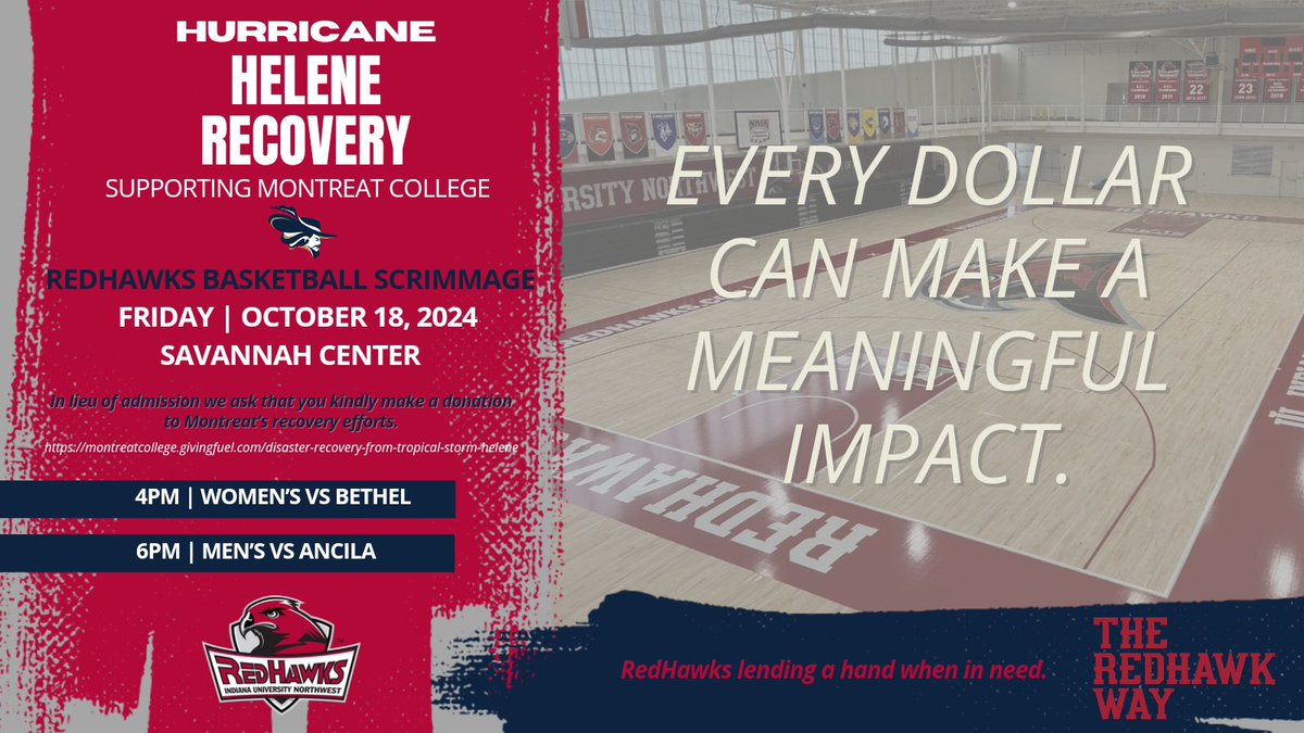 Javier Heridia (@heridia_javier) on Twitter photo Tonight's scrimmage benefits <a href="/MontreatCavs/">Montreat Cavaliers</a> Hurricane Helene recovery efforts. Instead of admission, we ask that you make a donation to this cause. montreatcollege.givingfuel.com/disaster-recov…
#theredhawkway #seeredhawks Tonight's scrimmage benefits <a href="/MontreatCavs/">Montreat Cavaliers</a> Hurricane Helene recovery efforts. Instead of admission, we ask that you make a donation to this cause. montreatcollege.givingfuel.com/disaster-recov…
#theredhawkway #seeredhawks