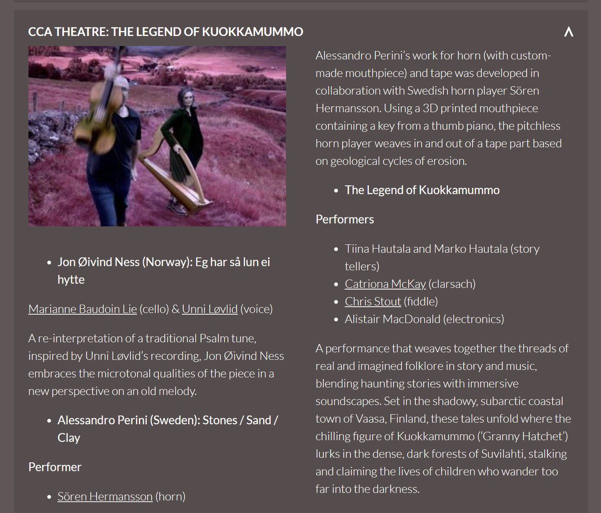 Thrilled to be collaborating w Finnish horror writers Tiina &amp; Marko Hautala  and electro-acoustic composer Alistair Macdonald at <a href="/NordicMusicDays/">Nordic Music Days</a>  2024
Join us at the Festival Club, 30 Oct, 10pm <a href="/CCA_Glasgow/">CCA</a> for this Halloween inspired performance! 
nordicmusicdays.org/wednesday-fest…