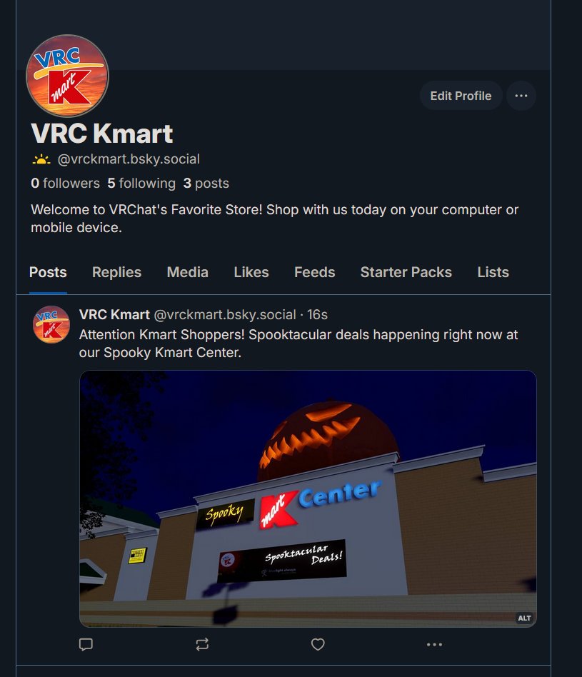 Attention Kmart Shoppers! We are also on the blue platform that everyone is moving to. For those of you moving to it you can follow us there. 

And as always. Thank you for shopping at your VRC Kmart.