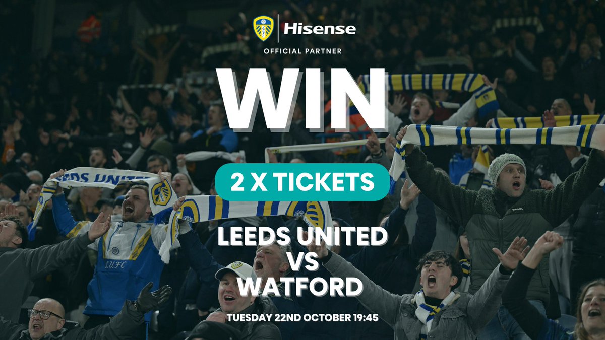 Hisense UK (@hisenseuk) on Twitter photo Win 2 x tickets to <a href="/LUFC/">Leeds United</a> vs <a href="/WatfordFC/">Watford Football Club</a> 🙌
To enter:
💙 Comment the following on this post: <a href="/HisenseUK/">Hisense UK</a> #Technology #Quality
💙 Like and reshare this post
Competition closes at midday on Mon 21st October. Three winners will be chosen, T&Cs apply at the linkinbio 🔗 Win 2 x tickets to <a href="/LUFC/">Leeds United</a> vs <a href="/WatfordFC/">Watford Football Club</a> 🙌
To enter:
💙 Comment the following on this post: <a href="/HisenseUK/">Hisense UK</a> #Technology #Quality
💙 Like and reshare this post
Competition closes at midday on Mon 21st October. Three winners will be chosen, T&Cs apply at the linkinbio 🔗