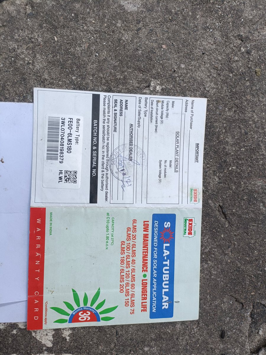 Ajaj000786's tweet photo. @exide_centre @ExideB @ExideCare @ExideIndustrial @chlorideexide  
It can be clearly seen that this sales invoice is under warranty but now Exide company and the dealer say that the warranty is over and we will not provide its service. https://t.co/QUbjZW7qdB