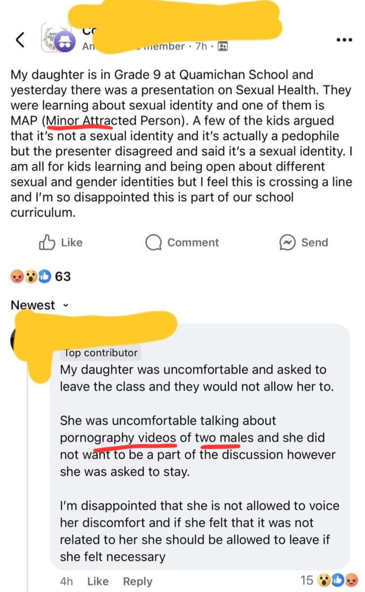 KirkLubimov's tweet photo. British Columbia's education system is trying normalize ped0philia.

In a class Minor Attracted Person, euphemism for a pedo, is being passed as a sexual identity.
On top of it kids were forced to talk/watch(?) about gay p0rn videos.

Kids who felt that it was inappropriate were just told to accept it - 🤬

WTAF?! So disgusting.

The presenter/teacher should be charged as far as I'm concerned. Outrageous indoctrination.