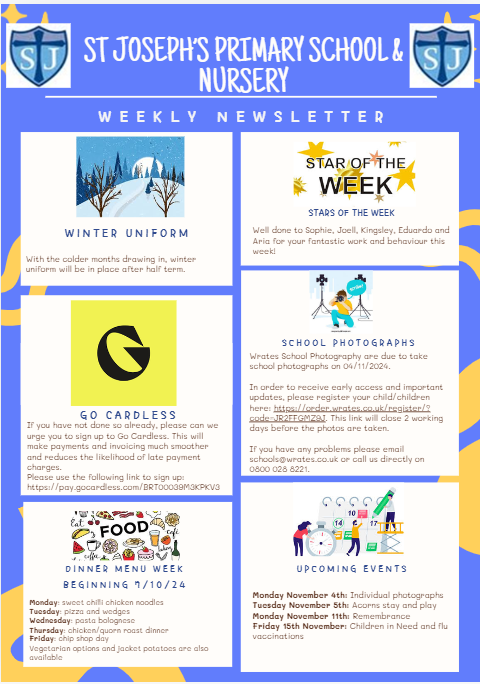StJosephsNG1's tweet photo. Here is this week's newsletter - have a great half term, everyone! https://t.co/CXDocwrkqy